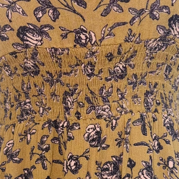 RAGA Boho Floral Smocked Midi Dress – Mustard Yellow & Navy - Picture 4 of 4